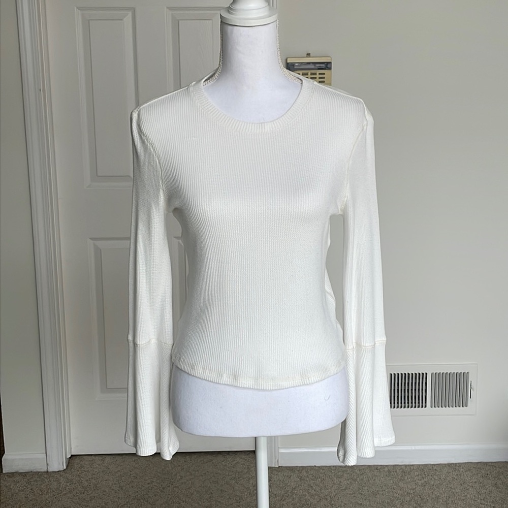 THE RANGE - white waffle crew neck with flared sleeves SMALL